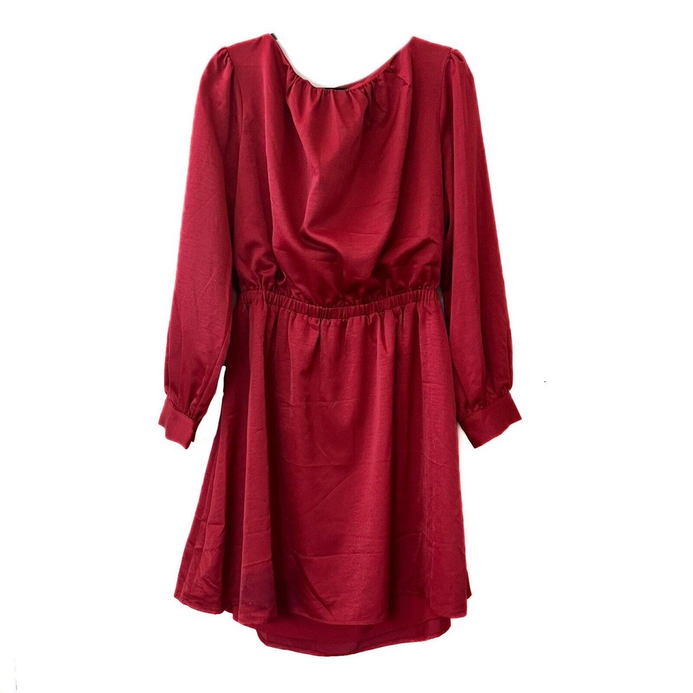LOST + WANDER Women's Burgundy Emerald Eyes Long Sleeve Minidress Extra Large - Picture 4 of 9